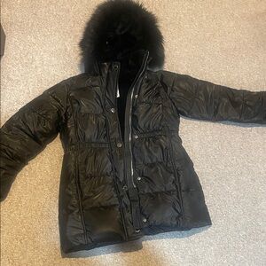Abercrombie & Fitch Black Puffer Jacket with Fur Hood
